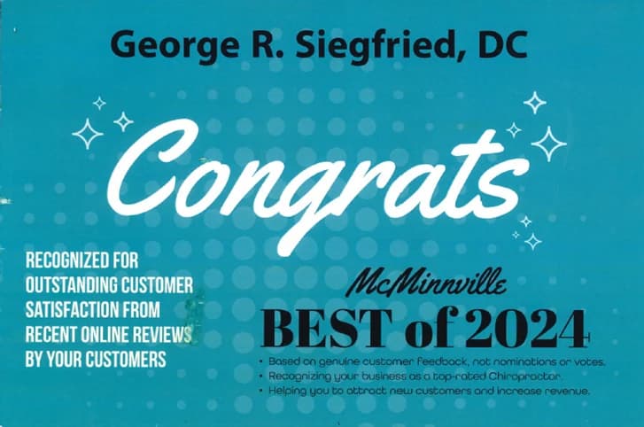 Voted Best Chiropractor in McMinnville 2025 award badge