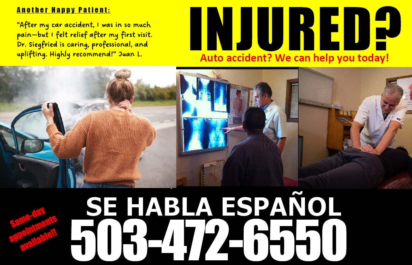 Auto accident recovery care at Dunn Chiropractic Clinic in McMinnville