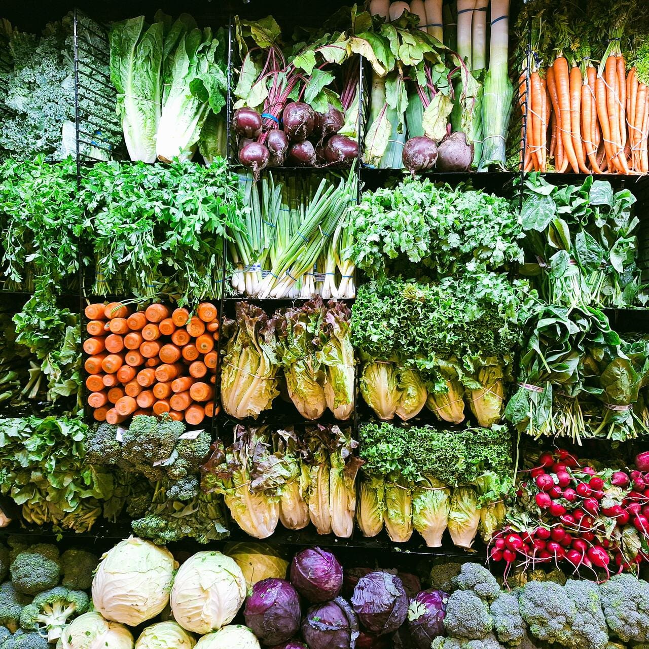 A fresh vegetable market display