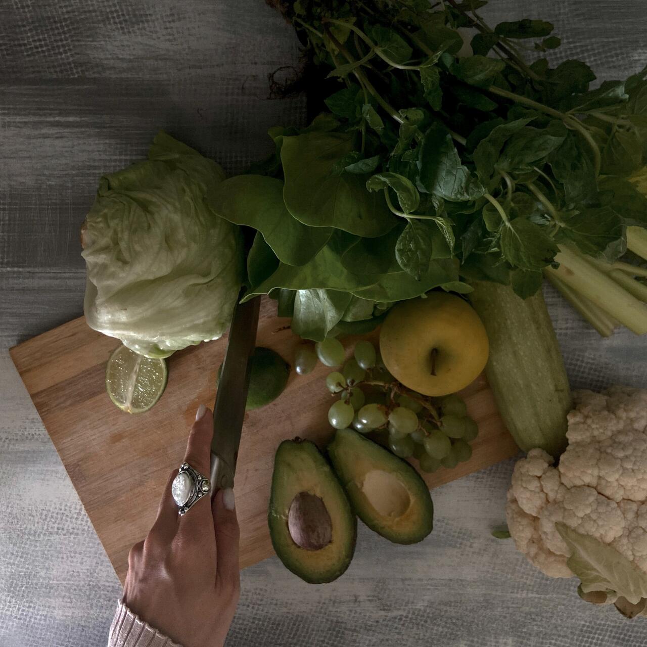 Fresh whole-food ingredients on a cutting board