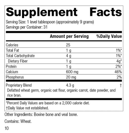 Calcifood Powder supplement facts label