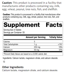 Calcium Lactate supplement facts label